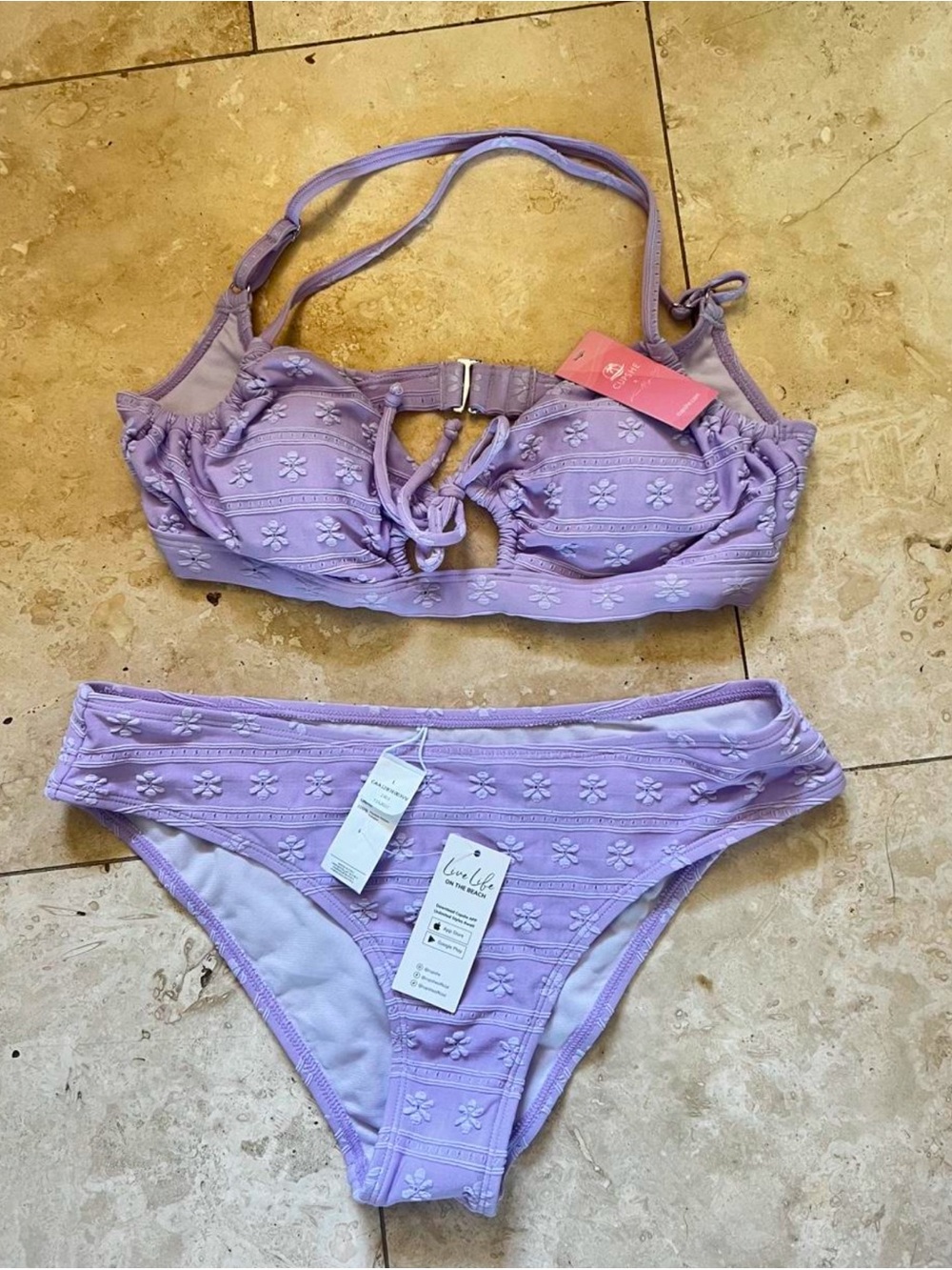 CUPSHE Women’s Lavender Floral Textured Bikini Set